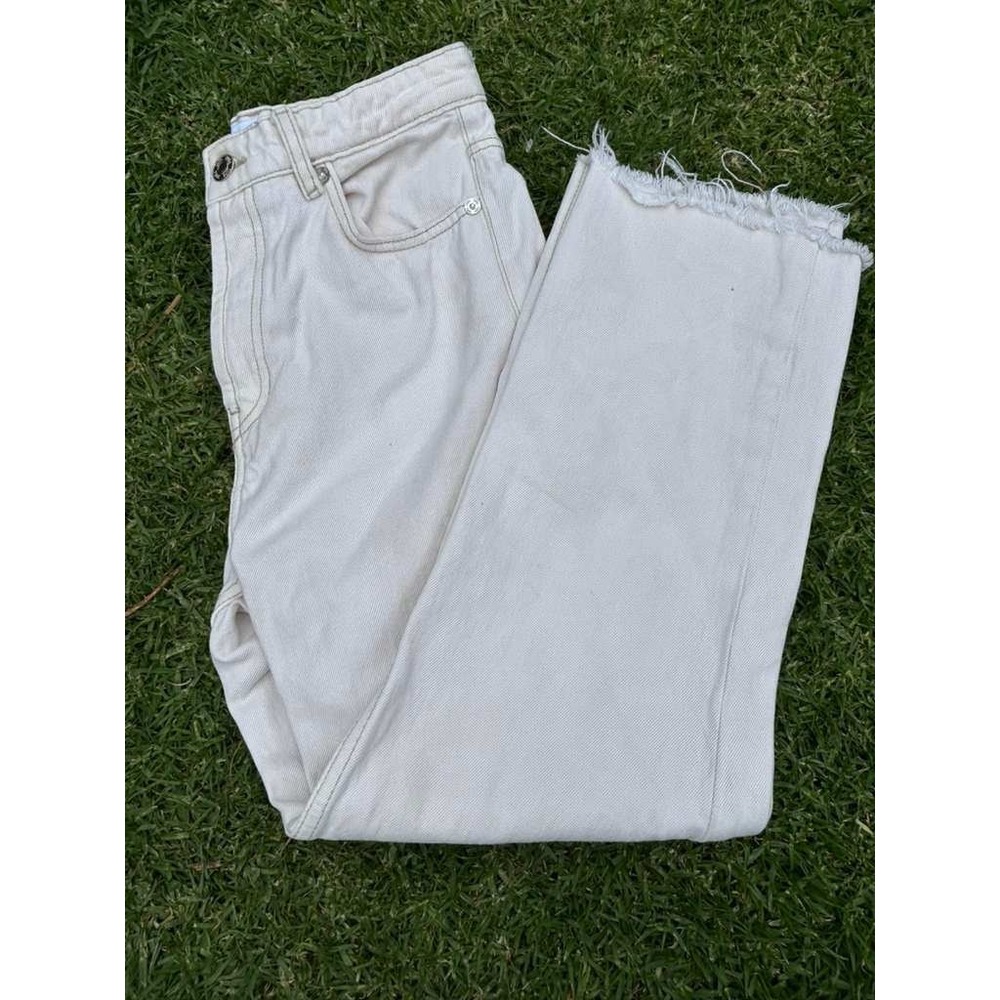 Zara Womens High Waisted Straight Leg Jeans Cream Off White Raw Hem Size 4 26